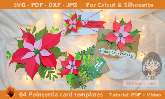 3D SVG Christmas Review: 04 Poinsettia Greeting Card Templates
