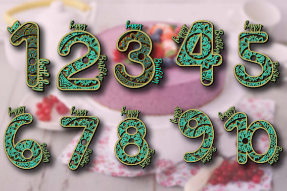 3D SVG Shapes: 1st to 10th Birthday Cake Topper Mandala