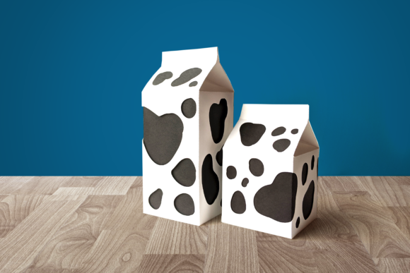 Milk Carton Boxes with Cow Spots SVG: 3D Shapes Review