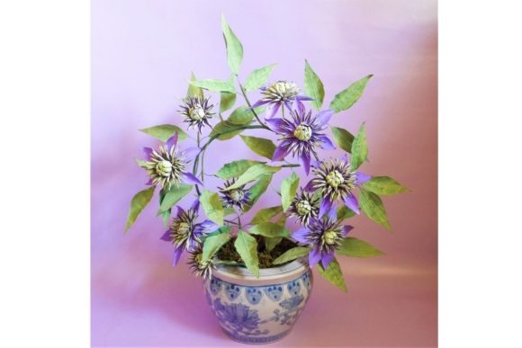 Taiga Clematis 3D SVG: Paper Flowers for Editorial Design